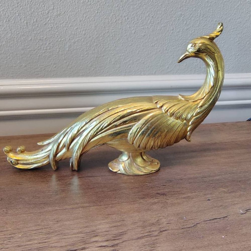 Vtg Syroco Free Standing Mid-Century Hollywood Regency Gold Peacock 11”